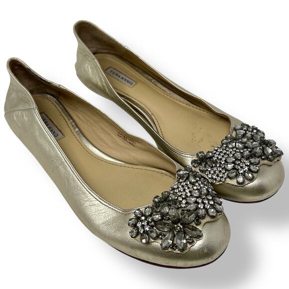 Vera Wang LAVENDER SILVER REAL LEATHER EMBELLISHMENT FLAT ROUND TOE BALLET 6.5 - Picture 1 of 12